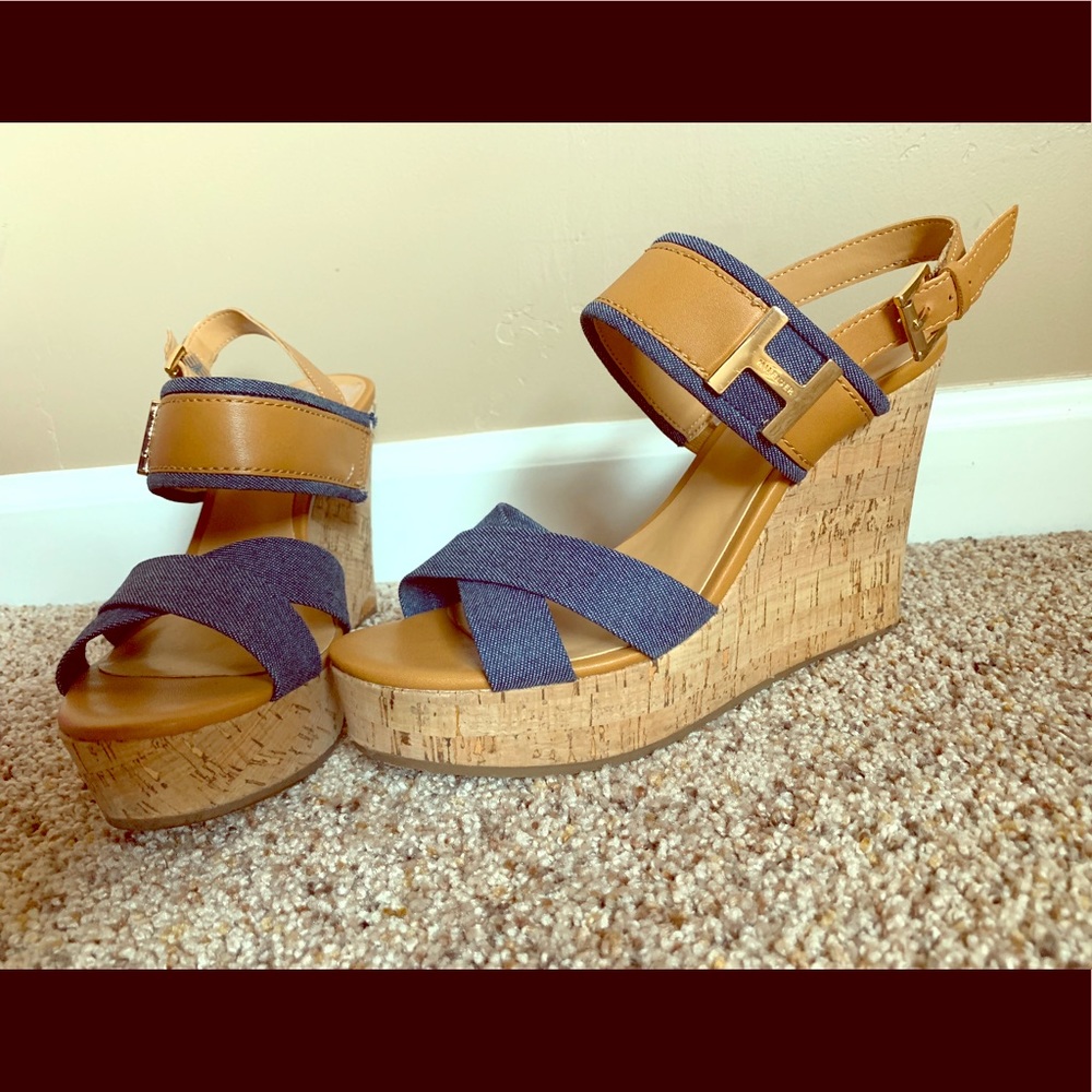Tommy Hilfiger denim wedge sandals size 7